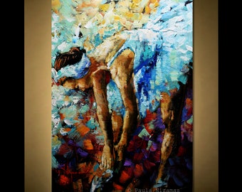 Painting on canvas, colorful background, vivid colors blends with the dancers figure, makes it the perfect modern accent by Nizamas