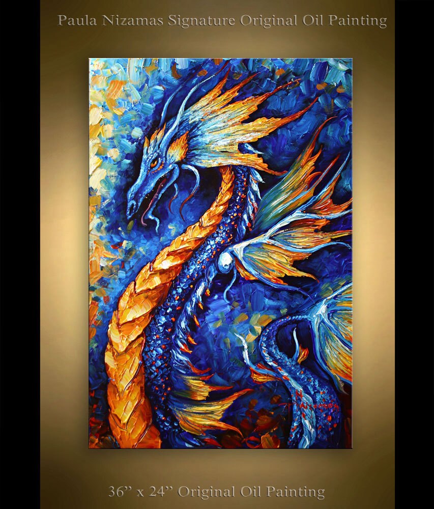 Dragon Painting Abstract Art 36 x 24 Animal Etsy