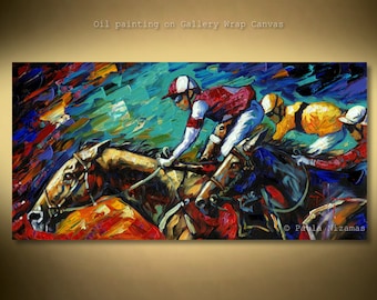 Oil painting, bold colors, and exquisite horses create a stylish focal point for any home, palette knife texture by Nizamas