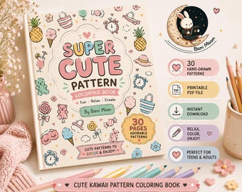 Super Cute Pattern Coloring Book | 30 Adorable Pattern Pages | Printable PDF Coloring Book | Digital Download | Relaxing Coloring