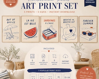 5 Mediterranean Summer Art Prints | Coastal French Riviera Gallery Wall Decor (Digital Download)