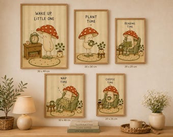 Cozy Mushroom Wall Art Set of 5 | Nursery Printable | Woodland Kids Room Decor | High Resolution JPEG