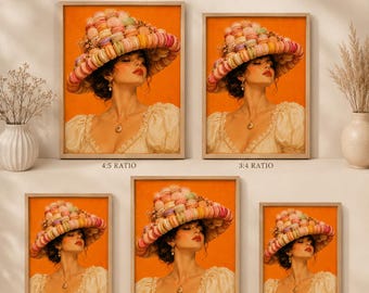 Macaron Woman Wall Art, Fashion Dessert Poster, Parisian Maximalist Decor (Digital Download)