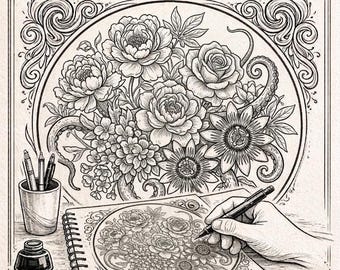 Floral Tracing Book – 50 Pages, Relaxing Flower Line Art (Digital Download)
