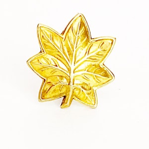 May include: A gold-coloured metal leaf pin with a detailed design.