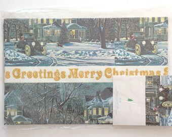 Vintage Christmas Gift Paper | 2 Sheets wonderful Vtg Xmas gift wrap includes Gift Card Tags | Seasons Greetings | Painting by Ken Eberts