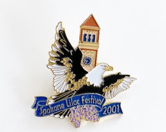 Vintage Spokane Lilac Festival Enamel Pin | Spokane Washington Enamel pin | Bald Eagle pin | clock tower lilac pin
