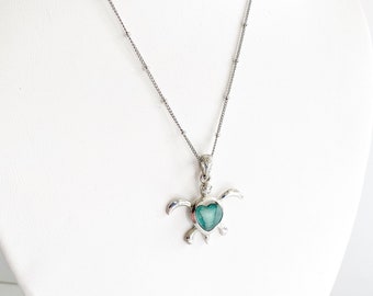 Sea Turtle Pendant Necklace | Sweetheart Turtle gift |Turtle Charm On Bead Chain Necklace Vintage