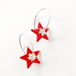 Vintage 80s Hot Pink Star Hoop Earrings | Star Hoops | Rad Pink Star Hoop Earrings