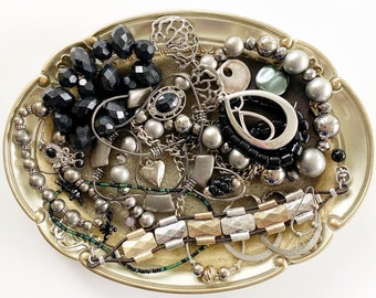 Jewelry DeStash Lot | black & mixed metal Jewelry craft lot, bead supply lot, up cycle, repair, re-sell, repurpose modern style LOT e