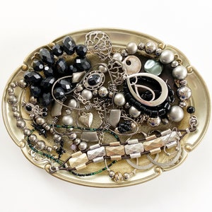Jewelry DeStash Lot | black & mixed metal Jewelry craft lot, bead supply lot, up cycle, repair, re-sell, repurpose modern style LOT e