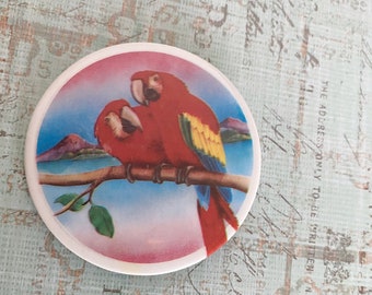 Vintage Parrot Button Pin |  Vibrant 80s 90s Tropical Parrot Button | pins for Jean jacket, hat, backpack, bag flair