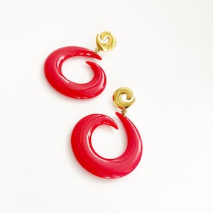 Vintage AVON Red Swirl Statement Earrings: Gold Tone Accents