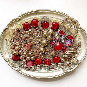 Beautiful jewelry making lot| fun activity | beads | red& gold| diy projects| up cycle| bead art |repurpose crafting | resell Destash LOT RC