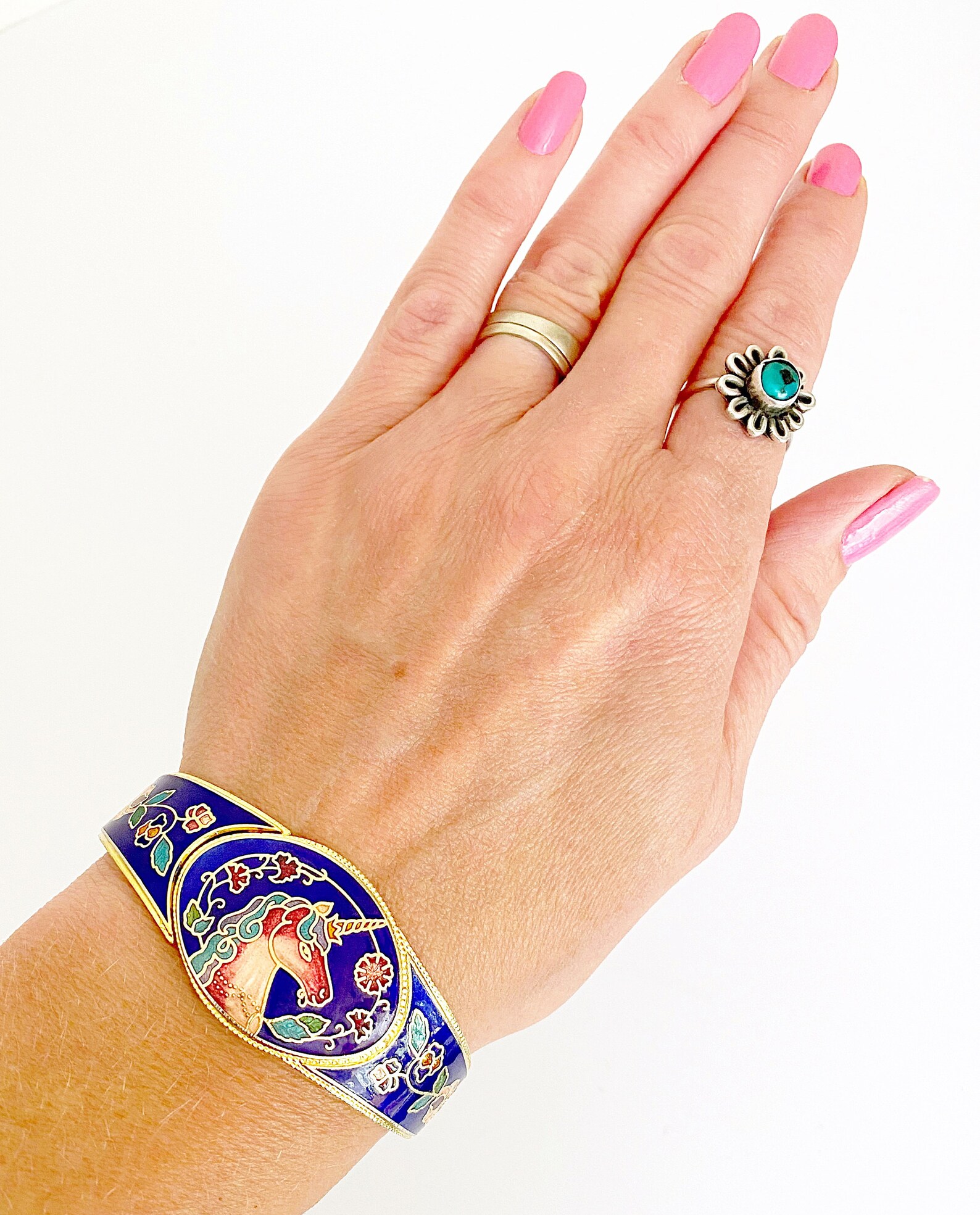 Cloisonné Unicorn Clamper Bracelet Shiny Blue Etsy