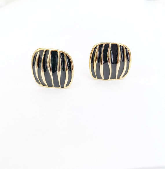 Gorgeous gold and black enamel clip on earrings |… - image 1