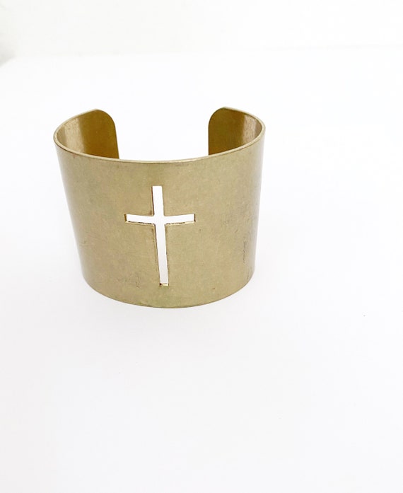 Metal Cross cuff bracelet | vintage metal religio… - image 1