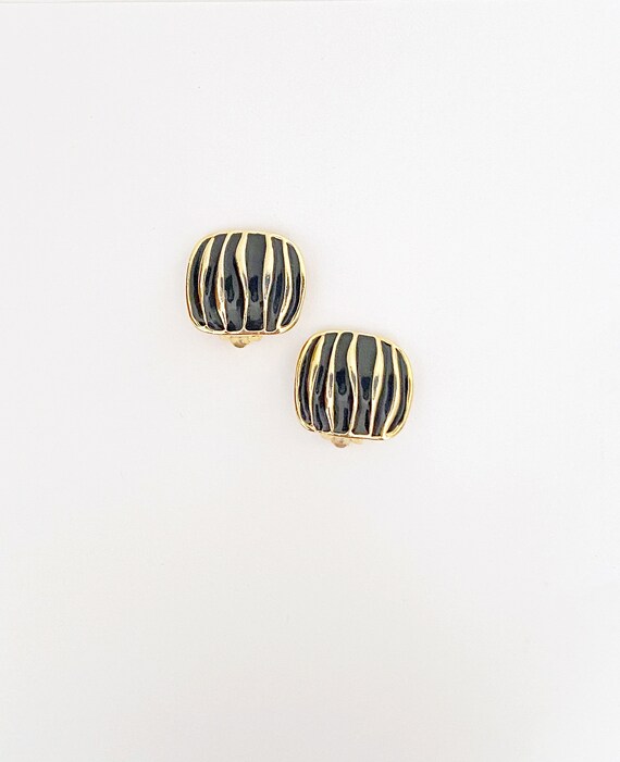 Gorgeous gold and black enamel clip on earrings |… - image 4