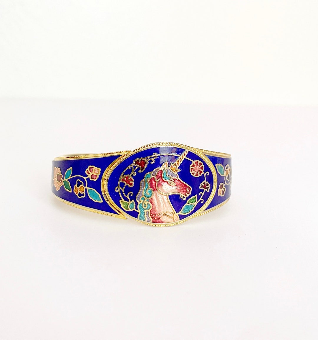 Cloisonné Unicorn Clamper Bracelet Shiny Blue Etsy