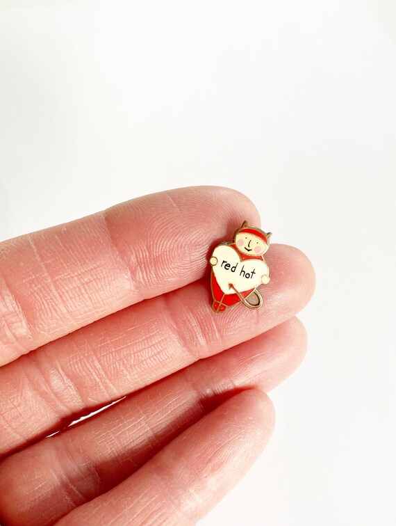 Red Hot Heart Pin Red Hot Mama Gift Vintage Little Devil Enamel Pin Cute Love Gift