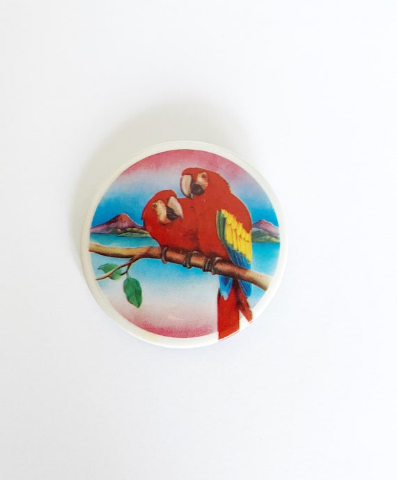 Vintage Parrot Button Pin |  Vibrant 80s 90s Trop… - image 2