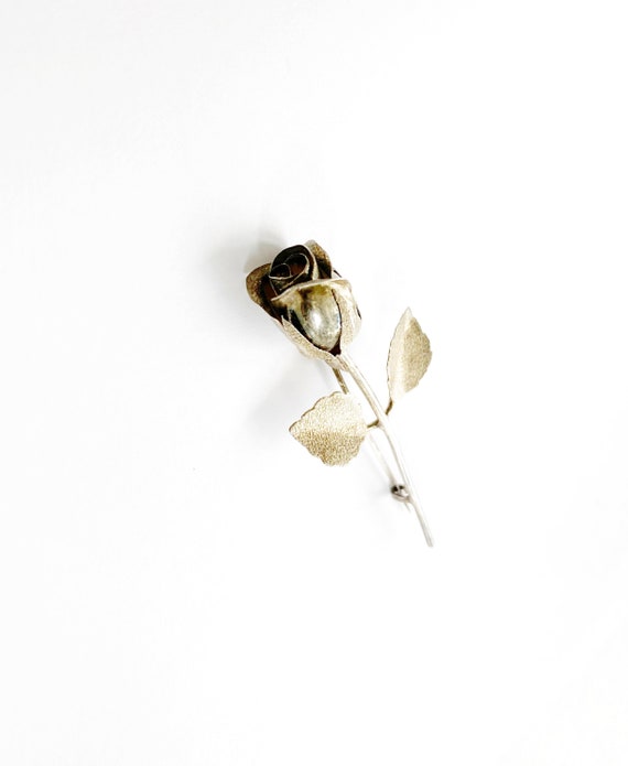 Vintage Sterling Silver Rose Brooch Pin Signed 925