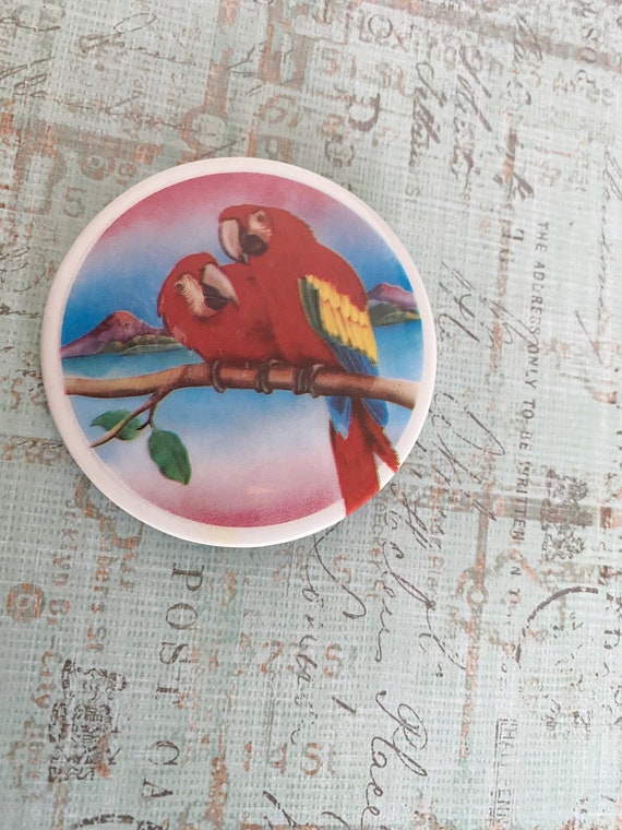 Vintage Parrot Button Pin |  Vibrant 80s 90s Trop… - image 1