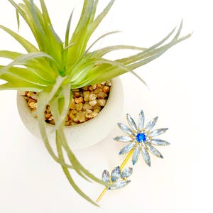 Vintage Blue Rhinestone Flower Brooch: September Birthstone Pin