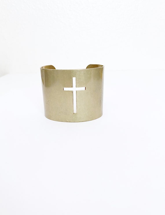 Metal Cross cuff bracelet | vintage metal religio… - image 3