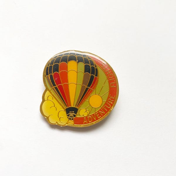Vintage Enamel Air Balloon Pin: Adventure Flights Souvenir