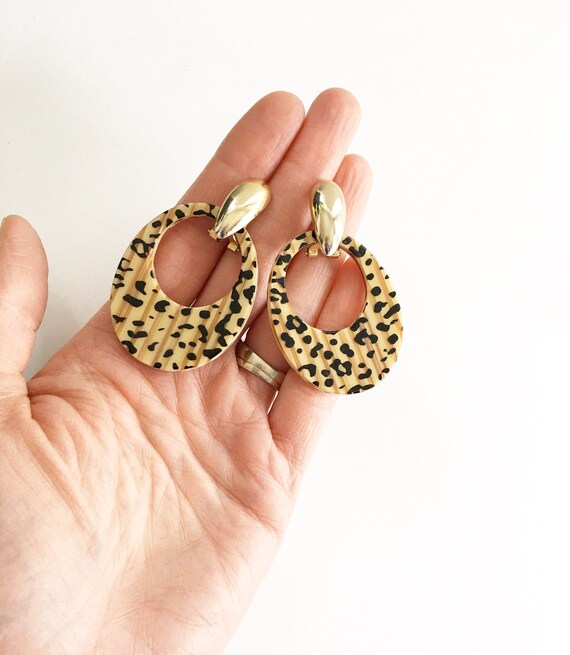 Leopard Print Door Knocker Earrings Vintage 90s Ani Gem