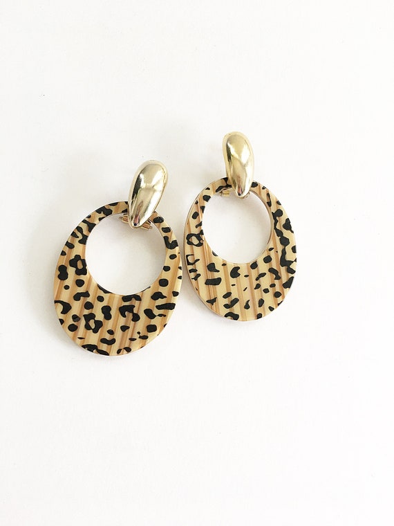 Leopard Print Door Knocker Earrings Vintage 90s Ani Gem