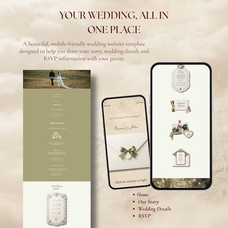Minimal Wedding Website Template With RSVP, Custom Monogram Wedding ...