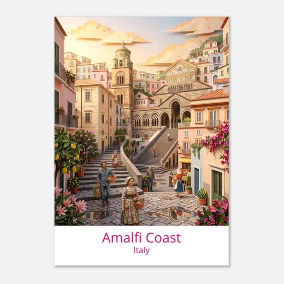 AMALFI - Paper Cut Wandbild, Italienische Küstenstadt Diorama, Mediterranes Kunstposter, Reisegeschenk, Mediterraner Einrichtungsstil