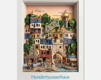 Vienna Hundertwasser House Poster – 3D Paper Cut Art – Vienna Wall Art Architecture – Austria Travel Gift – 3D Effect – Art Poster Vienna