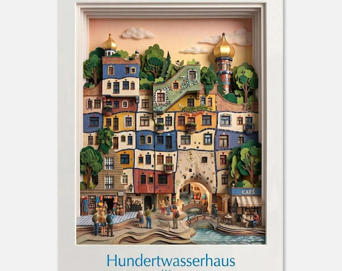 Vienna Hundertwasser House Poster – 3D Paper Cut Art – Vienna Wall Art Architecture – Austria Travel Gift – 3D Effect – Art Poster Vienna