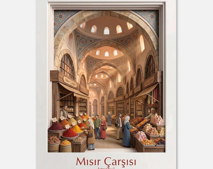 ISTANBUL Spice Bazaar Poster – Egyptian Spice Bazaar 3D Paper Cut Art – Wall Art Türkiye Architecture Diorama – Gift for Travelers