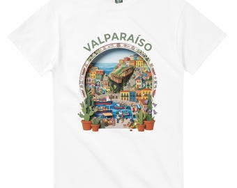 Valparaíso T-Shirt Chile - Colorful Houses Harbor Design - South America Travel Shirt - Paper Art Graphic - Gift for Chile Lovers