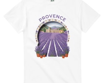Provence T-Shirt for Women & Men - Lavender Field - France Holiday Shirt - Paper Art Style Graphic - Gift for France Lovers