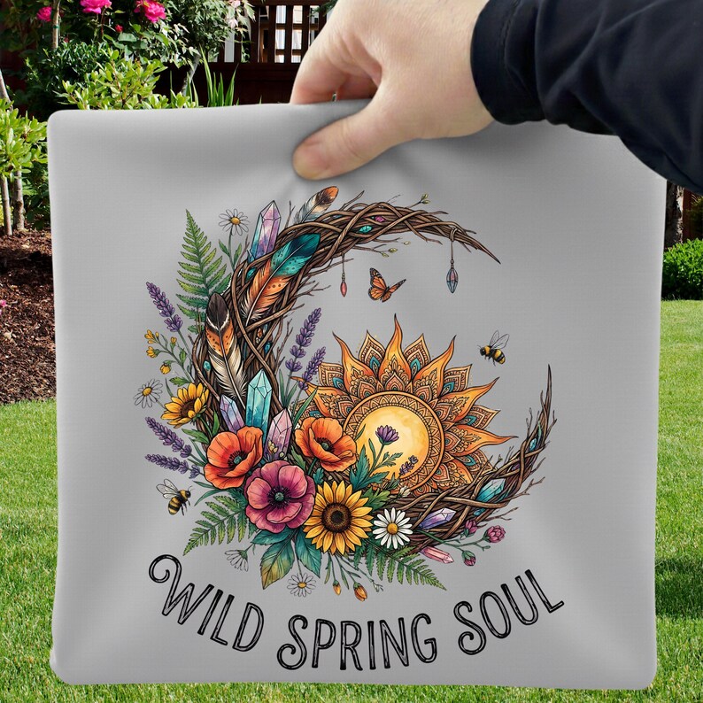 Wild Spring Soul PNG, Boho Moon Sublimation, Celestial Sun and Crystals ...