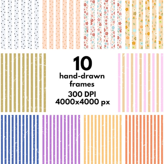 Cottagecore PNG Bundle, Pastel Stripes, Floral Backgrounds, Distressed Digital Paper (Instant Download)