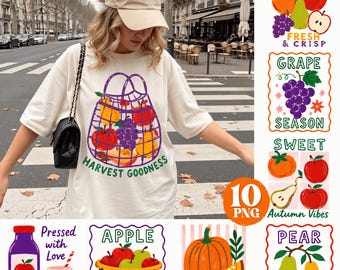 Retro Fall Fruit Picking Sublimation PNG Bundle, Apple Orchard Clipart (Digital Download)