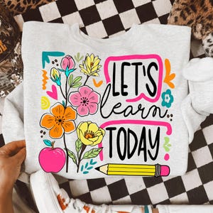 Retro Floral Apple Teacher PNG, Lets Learn Today Clipart (Digital Download)