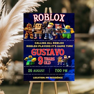 Invito di compleanno per Roblox, festa a tema "Gioco assicurato", modello avatar modificabile (download digitale)