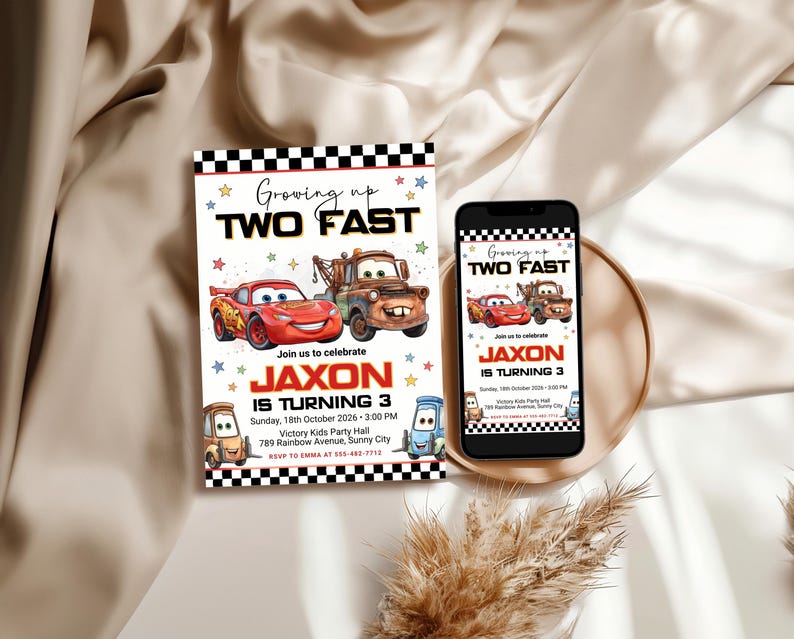 Editable Cars Birthday Invitation | Two Fast Party Invite - Etsy Australia