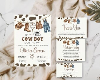 Paquete de invitaciones para baby shower: temática vaquera - Salvaje Oeste editable DEU003