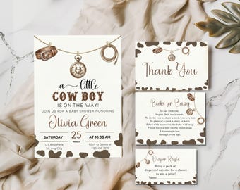 Paquete de invitaciones para baby shower: Tema vaquero - Diseño editable del Lejano Oeste, DEU003