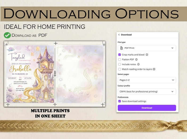 The image is a promotional graphic for a customizable birthday invitation featuring a castle and a castle-themed design.
