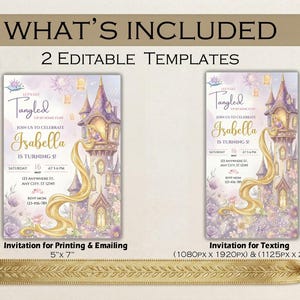 two identical birthday party invitation designs for a girl named Isabella who is turning 5. The invitations feature a castle theme and are available for printing and emailing or for texting.