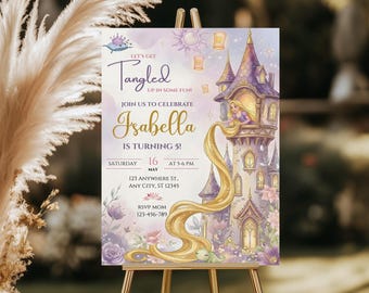Invitación de cumpleaños de Rapunzel: Invitación editable para fiesta de princesas, DEU001